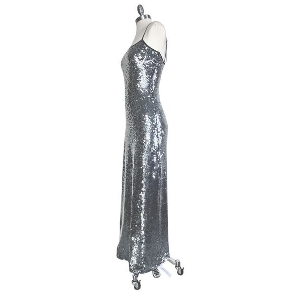 Rumored Vintage Sequin Slip Maxi Dress in Black Silver Disco - Picture 5 of 11